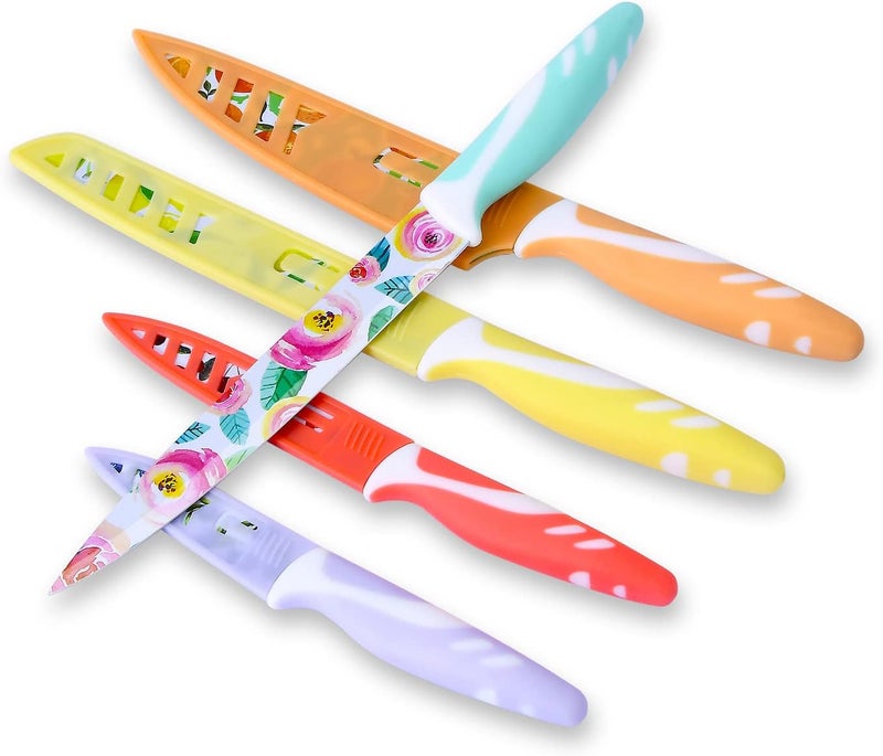 UPTRUST 10-piece Stainless Steel Kitchen Knife Set, Nonstick Coated with 5 Blade Guard, Multicolored Fruit Knives, Pioneer Woman Knife Sets - Image 4